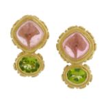 Pair of Tourmaline and Peridot Ear Clips