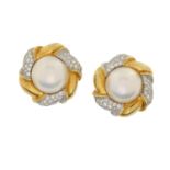 Pair of Mabe Pearl and Diamond Ear Clips