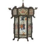 Chinese Ebonized Wood and Eglomise Lantern