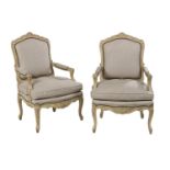 Pair of Louis XV-Style Polychromed Fauteuils
