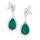 Pair of Diamond and Emerald Convertible Earrings