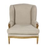 Louis XVI-Style Giltwood Bergere avec Oreilles