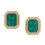 Pair of Emerald and Diamond Earrings