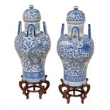 Large Pair of Chinese Blue and White Lidded Jars