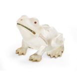 French Rock Crystal and Gold Frog Paperweight