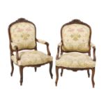 Pair of Louis XV-Style Fruitwood Fauteuils