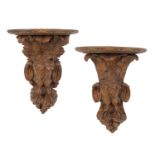 Pair of Black Forest Carved Oak Wall Brackets