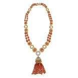 Impressive Coral and Diamond Necklace