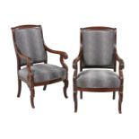 Pair of Restauration-Style Mahogany Fauteuils