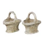 Pair of Cast Stone Basket-Form Garden Urns