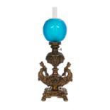 Patinated Brass and Spelter Oil Banquet Lamp