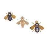 Three Sapphire and Diamond Bee Pins