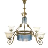 Victorian Brass and Prism-Hung Chandelier