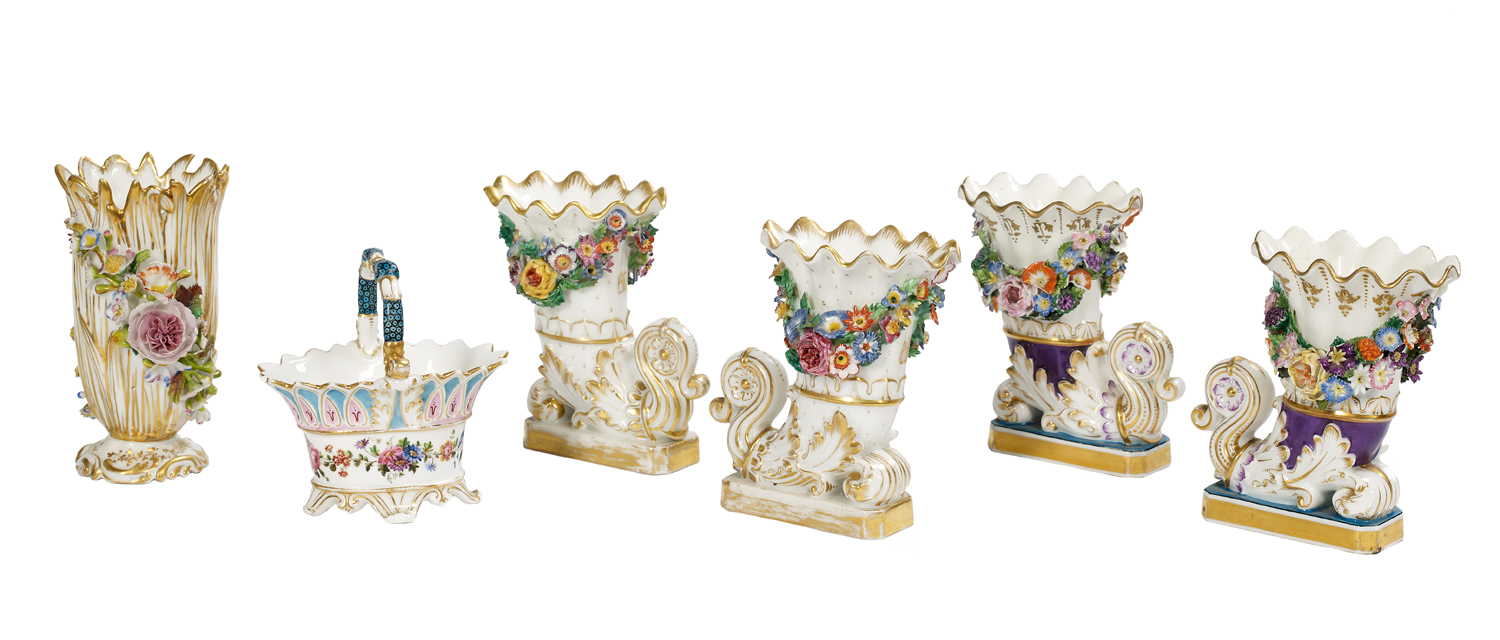 Six Jacob Petit Paris Porcelain Miniature Objects