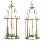 Pair of French Polished Bronze Hall Lanterns