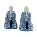 Pair of Chinese Blue and White Porcelain Figures