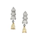 Pair of Yellow and White Diamond Earrings