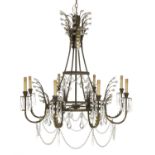 Italian Silvered and Patinated Metal Chandelier