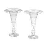 Pair of English Cut Crystal Trumpet-Form Vases