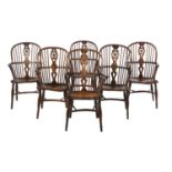 Suite of Six English Elm Windsor Armchairs