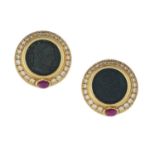 Pair of Diamond and Ruby Coin Ear Clips