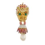 Pearl and Colored Stone "Lion Head" Pendant