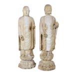 Pair of Japanese Polychromed Hardwood Figures