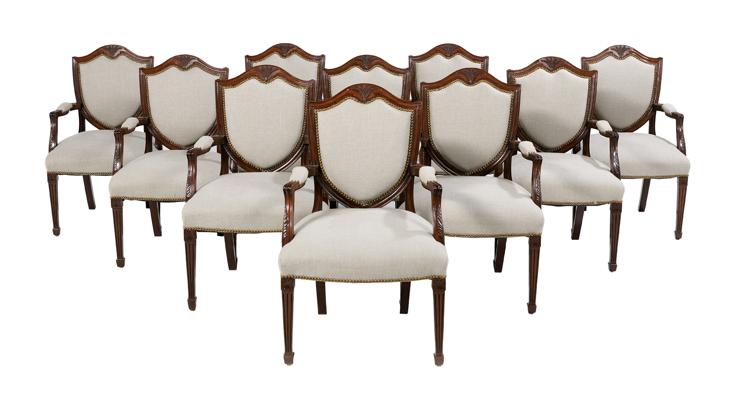 Suite of Ten Georgian-Style Mahogany Armchairs