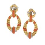 Pair of Coral and Diamond Ear Clips