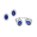 Sapphire and Diamond Ring and Earrings Suite