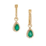 Pair of Convertible Emerald and Diamond Earrings