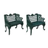 Near Pair of Cast Iron Gothic Garden Benches