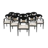 Ten Biedermeier-Style Parcel-Gilt Dining Chairs