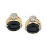 Pair of Diamond and Onyx Ear Clips