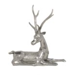 Large Silvered Brass Figure of a Recumbent Stag