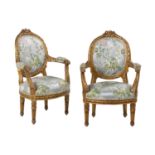 Pair of Louis XVI-Style Giltwood Fauteuils