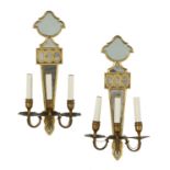 Pair of French Giltwood and Mirror Glass Sconces