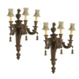 Large Pair of Patinated and Giltwood Sconces