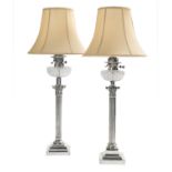 Pair of Silverplate and Cut Glass Banquet Lamps