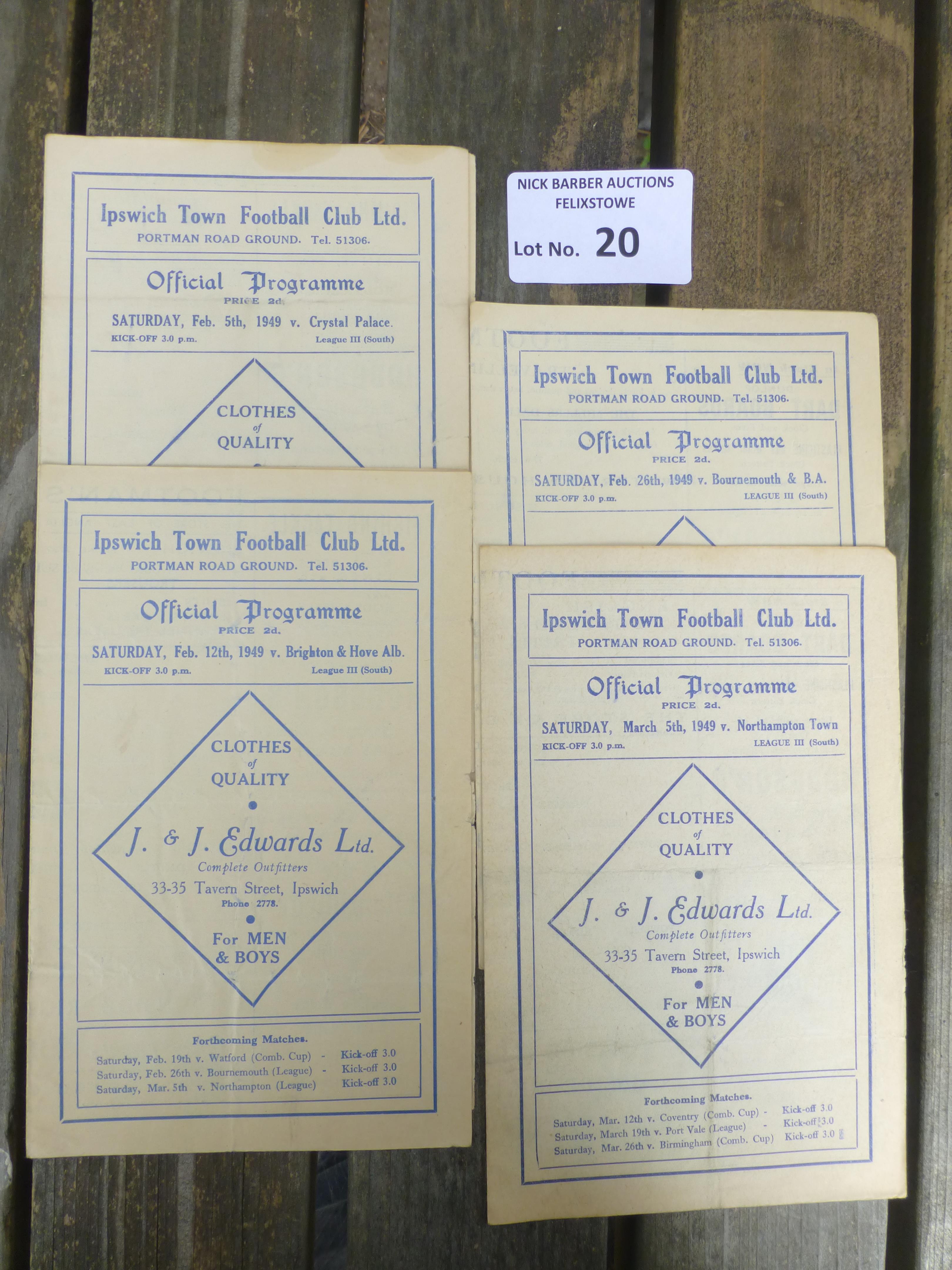 Football : Ipswich Town home progs league 1948/9 -