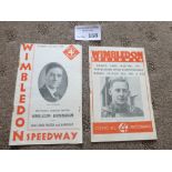 Speedway : Wimbledon (2) Open Champs 23/10/1933 &