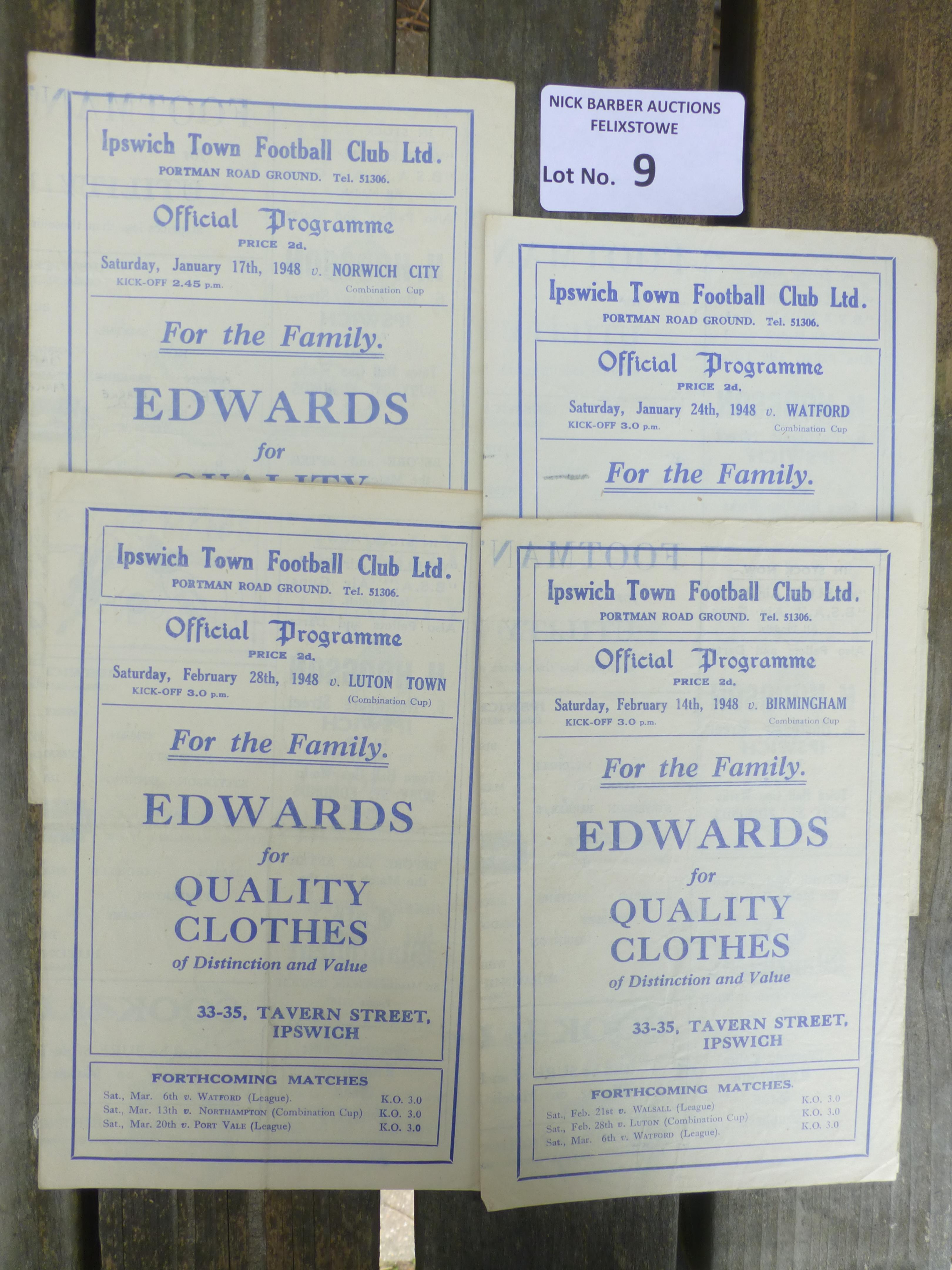 Football : Ipswich Town home progs 1947/8 combinat