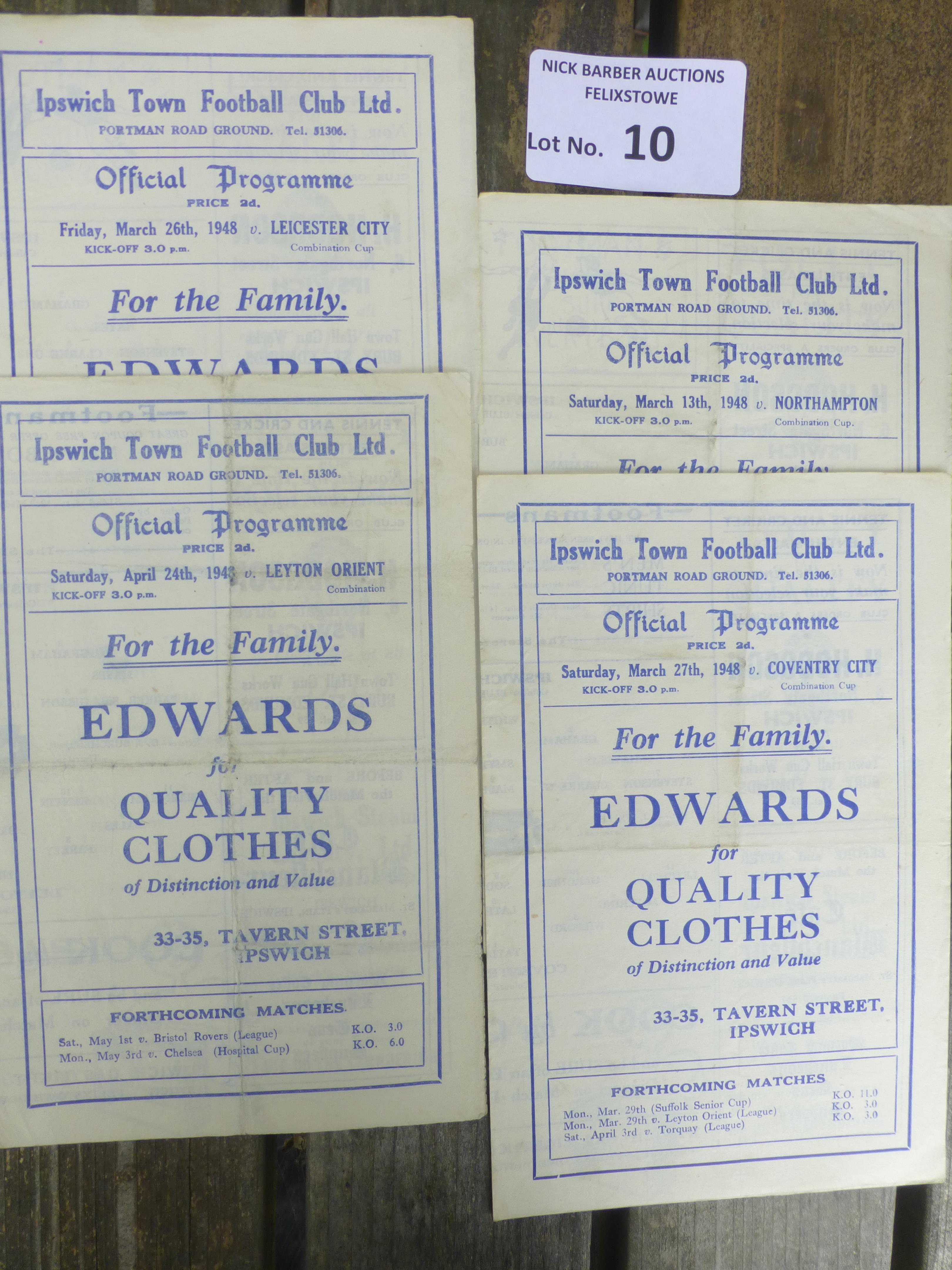 Football : Ipswich Town home progs 1947/8 combinat