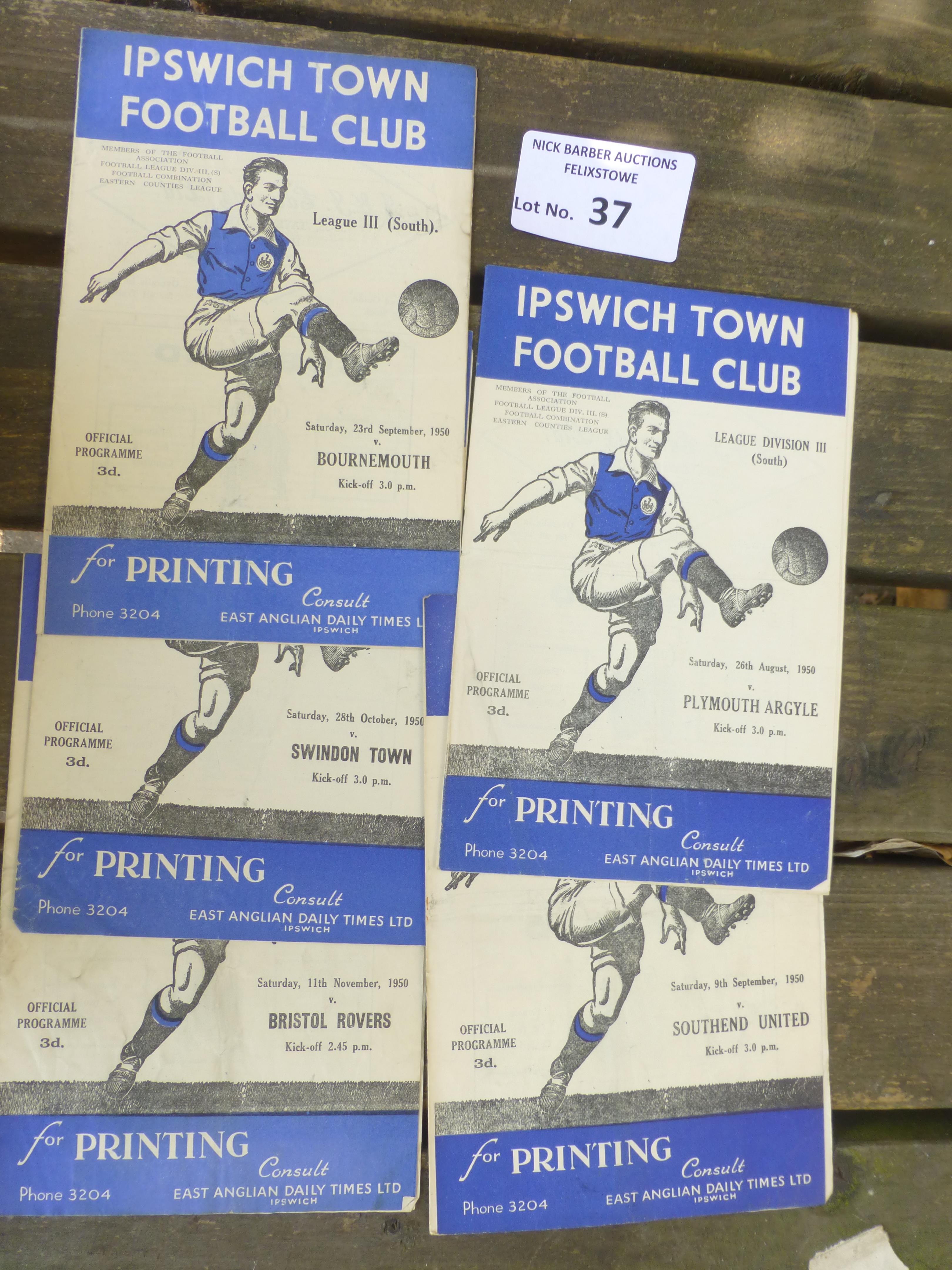 Football : Ipswich Town 1950/51 progs league - v B