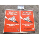 Speedway : Wembley programmes (2) v Stamford Bridg
