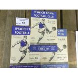 Football : Ipswich Town home progs 1951/2 (3) inc