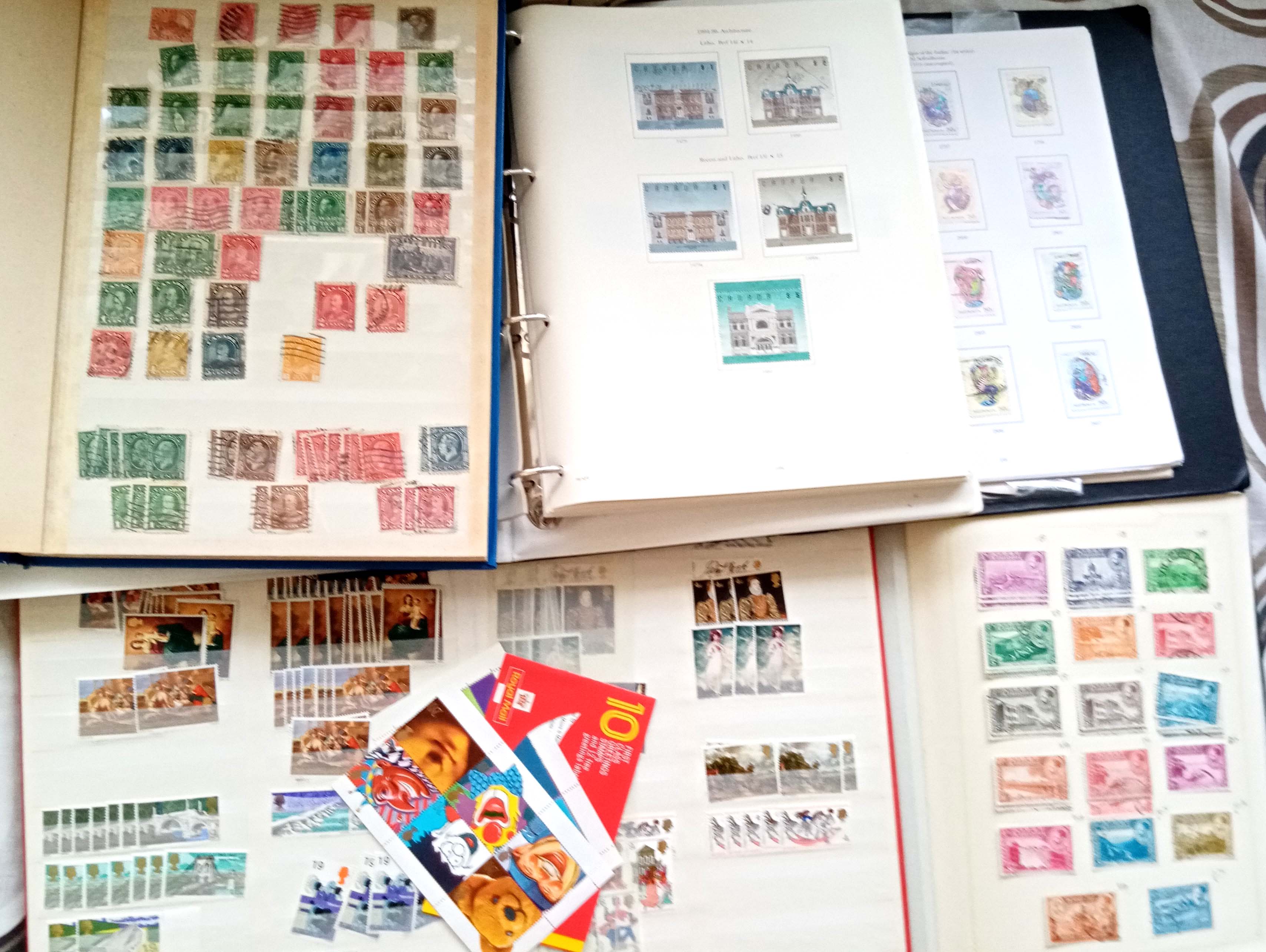 Stamps : Box 6 albums, 2 Stockbooks a tin of sta