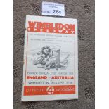 Speedway : Wimbledon v Plymouth 14/08/1933 program