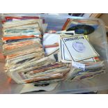 Records : Good plastic box of 200+ 7" singles 1960