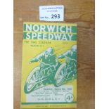 Speedway : Norwich v Wembley 06/08/1938 programme